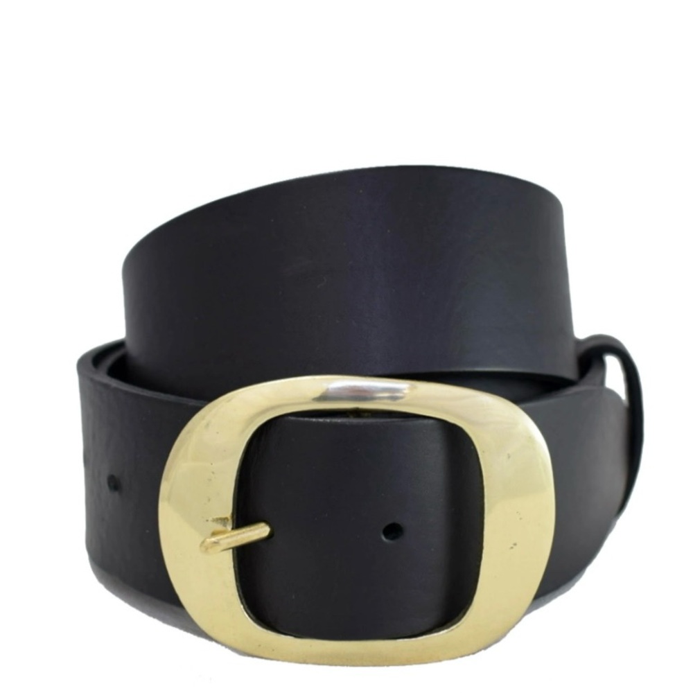 Thick wide Black Belt with Gold Buckle. Size small - Picture 2 of 10
